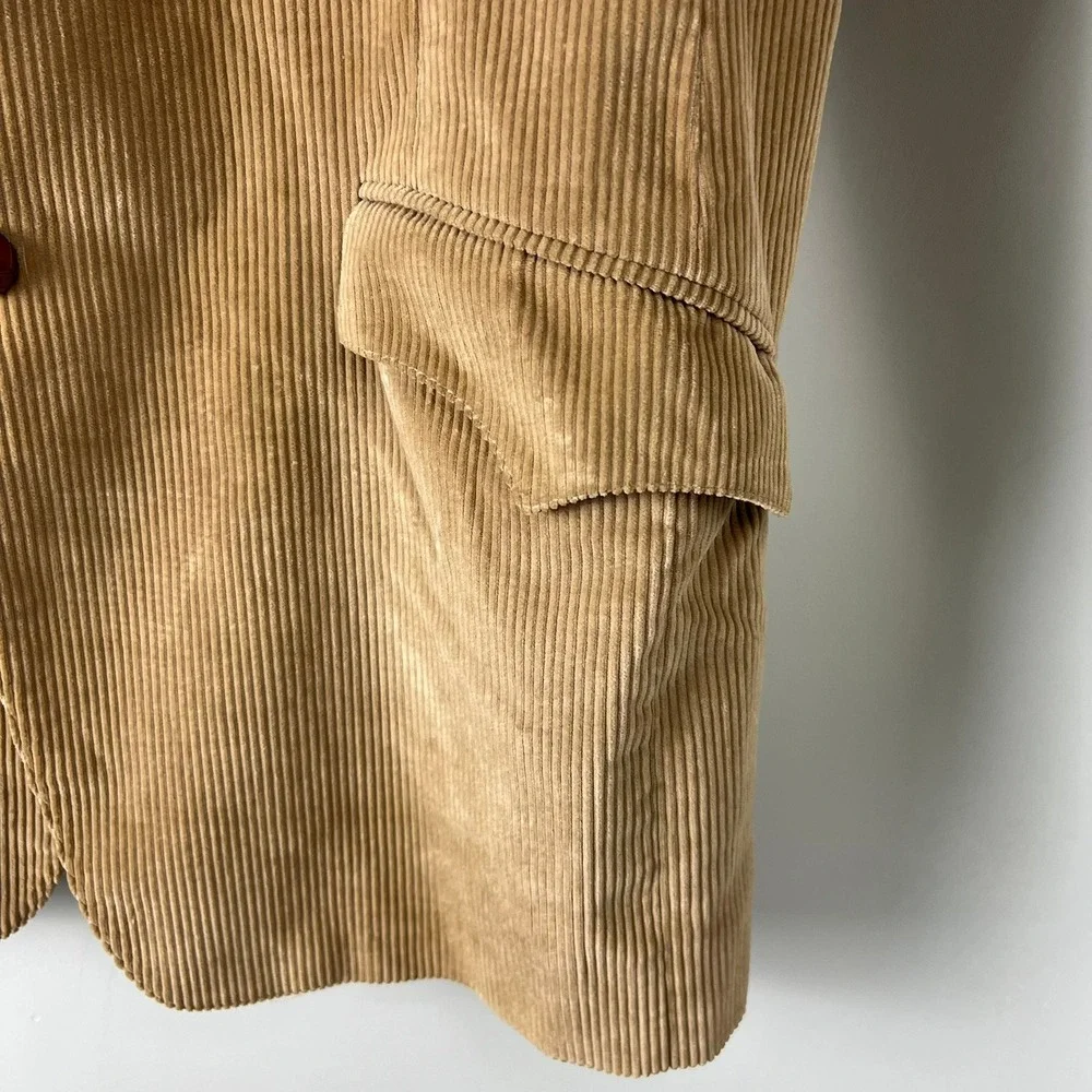 Vtg Tan Corduroy Western Blazer Suede Elbow Patches Tan Camel Sport Coat 44R